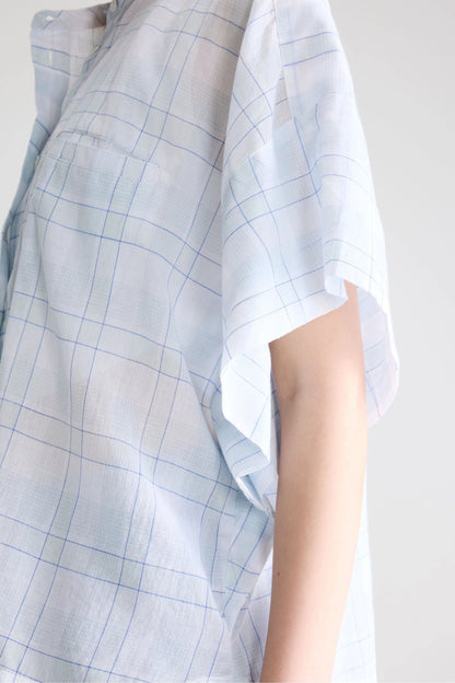 Women Button-Down Blouse 100% Cotton Poplin - Mint Leaf Check-A