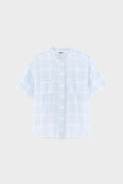 Women Button-Down Blouse 100% Cotton Poplin - Mint Leaf Check-A