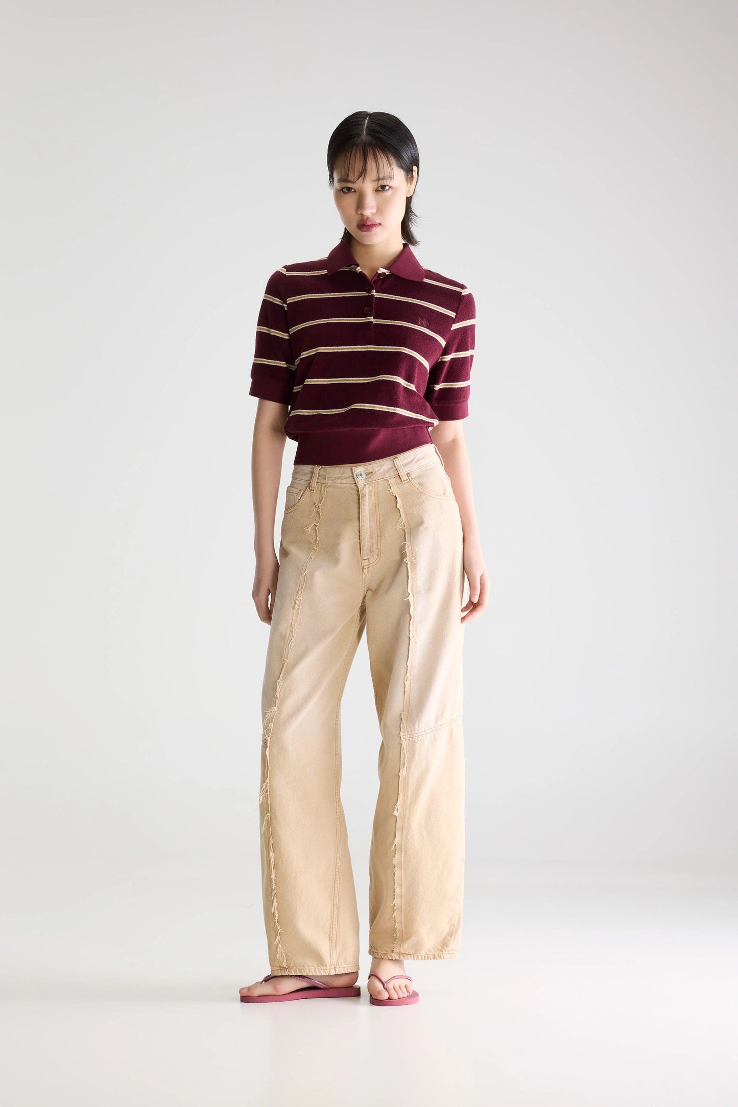 Men's Polo Shirt Regular-Fit Terry Cloth - Burgundy Stripe Stripe-A