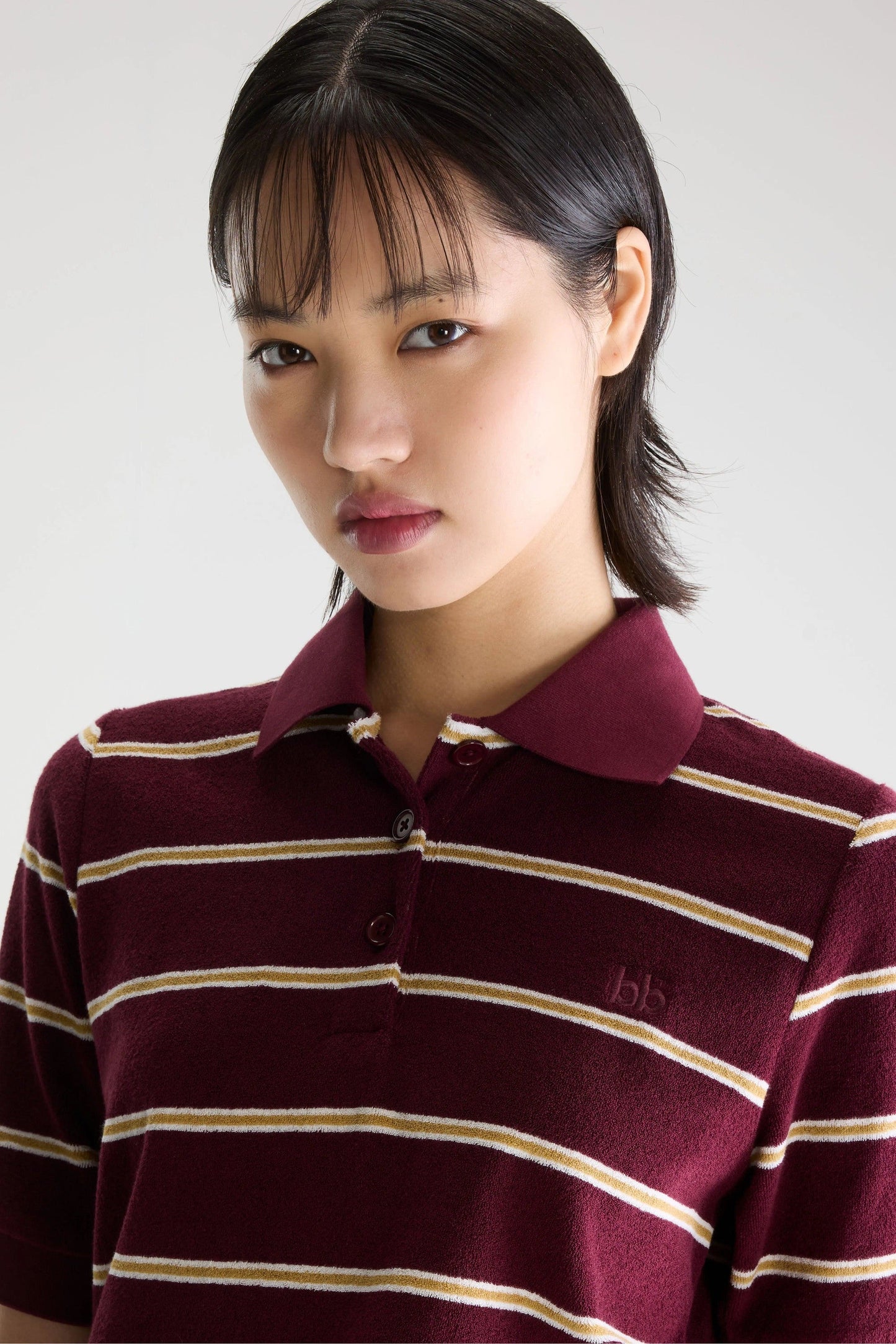 Men's Polo Shirt Regular-Fit Terry Cloth - Burgundy Stripe Stripe-A