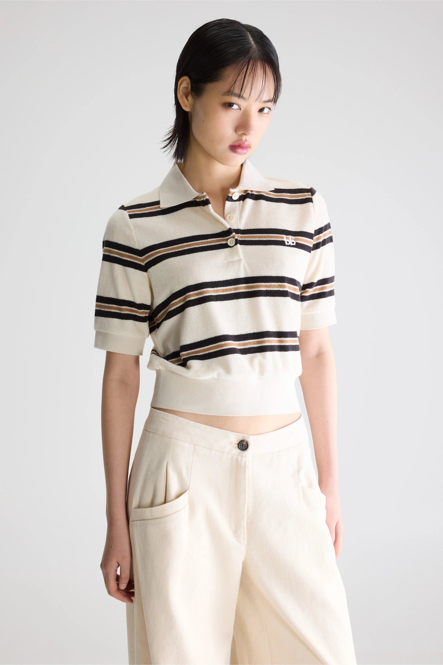 Men's Polo Shirt Terry Cloth - Burgundy Yellow Stripe Stripe-B