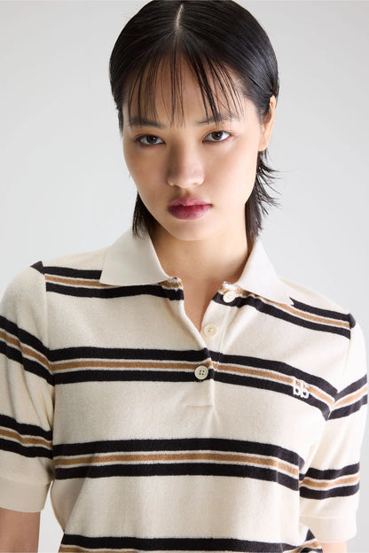 Men's Polo Shirt Terry Cloth - Burgundy Yellow Stripe Stripe-B