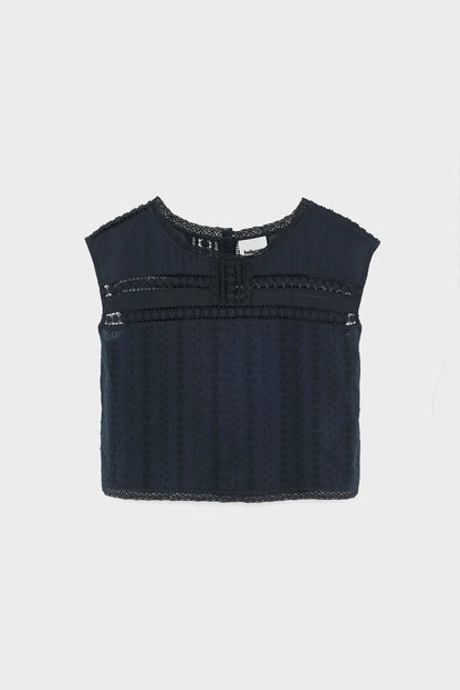 Women's Blouse Cotton Embroidered Eyelet Details - Meteorite