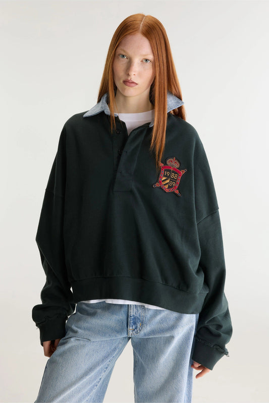 Bellerose | Bottle Green Polo Sweatshirt - Denim Collar Jet-Set