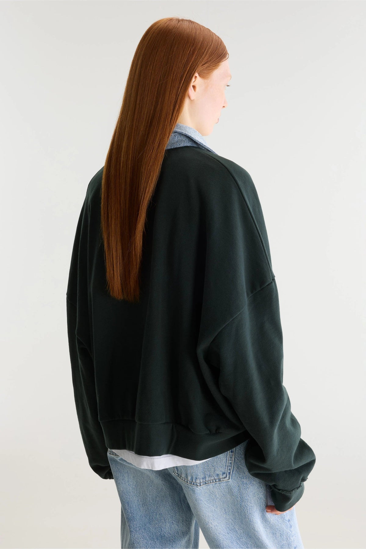 Bellerose | Bottle Green Polo Sweatshirt - Denim Collar Jet-Set