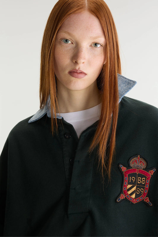 Bellerose | Bottle Green Polo Sweatshirt - Denim Collar Jet-Set