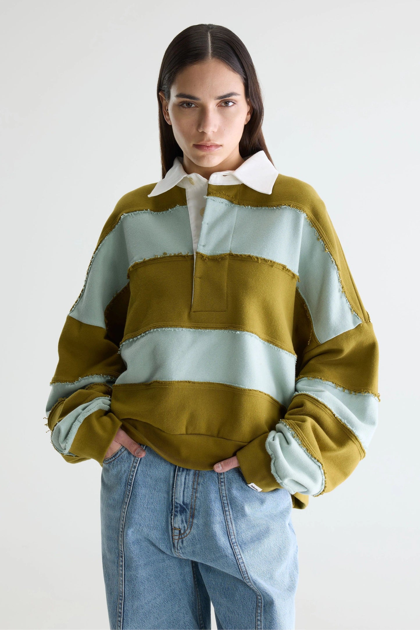 Bellerose | Rugby Sweatshirt in Mint & Khaki Poplin Combo-B