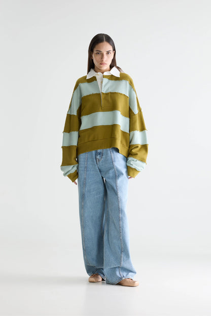 Bellerose | Rugby Sweatshirt in Mint & Khaki Poplin Combo-B