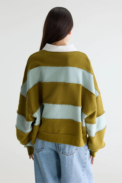 Bellerose | Rugby Sweatshirt in Mint & Khaki Poplin Combo-B