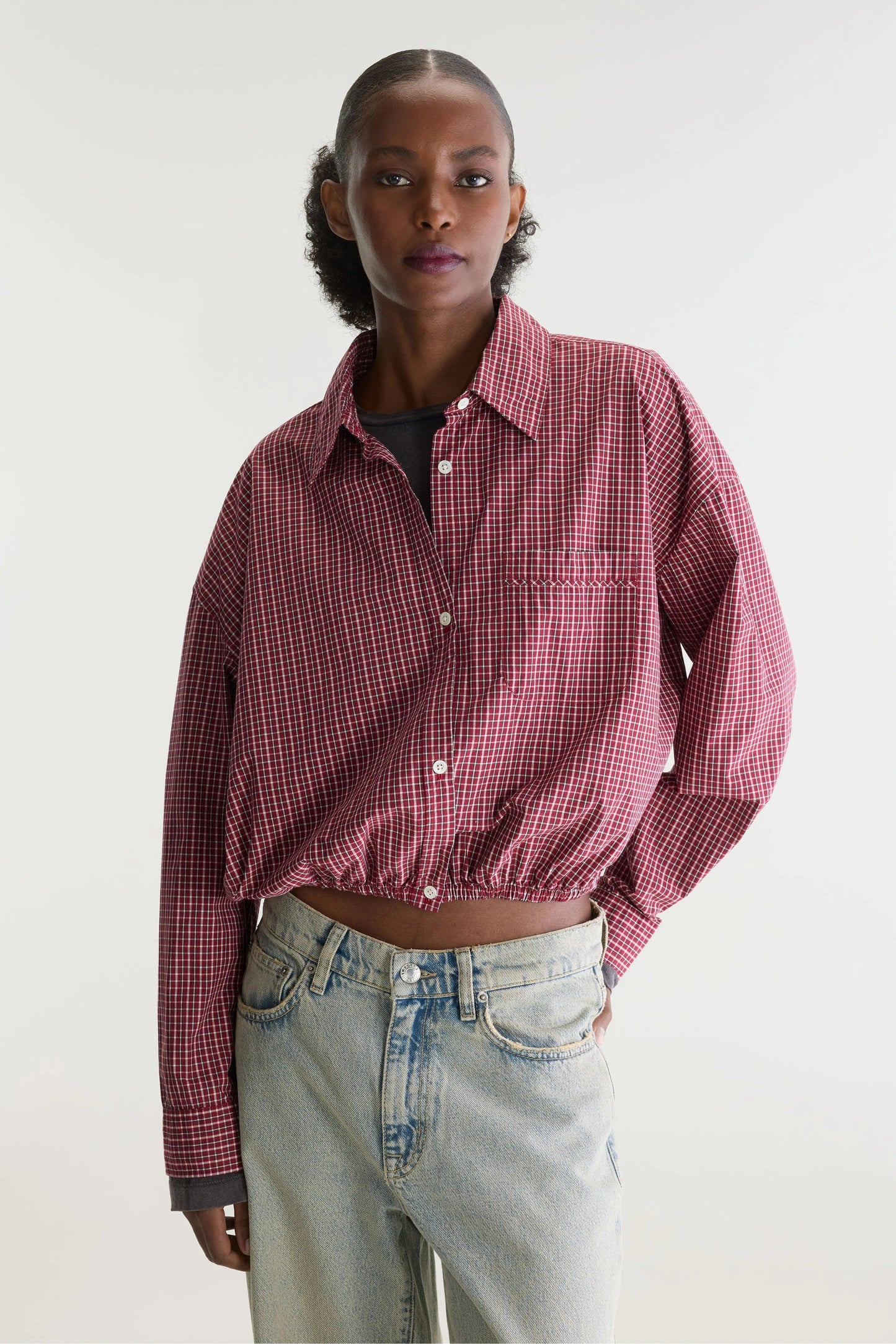 BELLEROSE | Cropped Pinstripe Shirt with Elastic Hem Check-G
