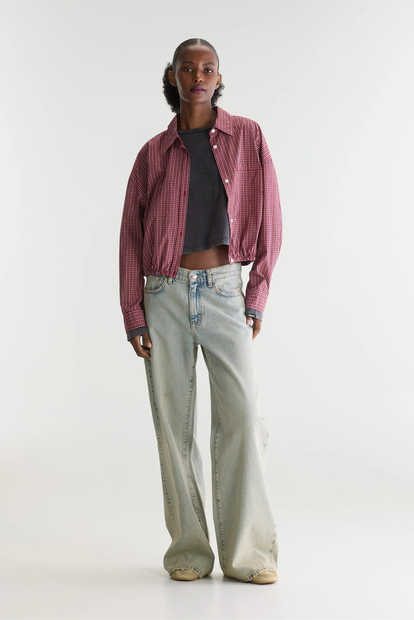 BELLEROSE | Cropped Pinstripe Shirt with Elastic Hem Check-G