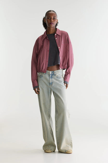 BELLEROSE | Cropped Pinstripe Shirt with Elastic Hem Check-G