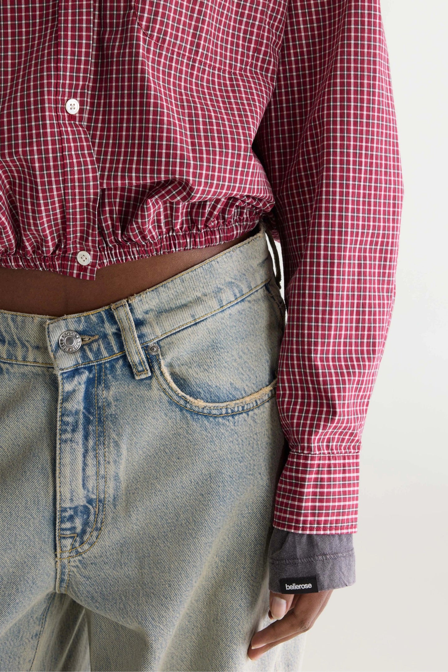 BELLEROSE | Cropped Pinstripe Shirt with Elastic Hem Check-G