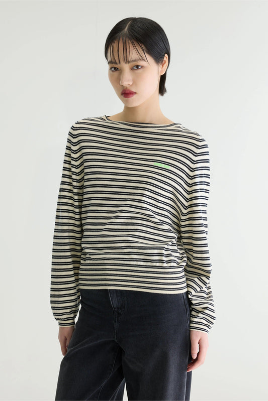 Bellerose | Gerhi Striped Pullover - Boat Neck in Ecru & Navy
