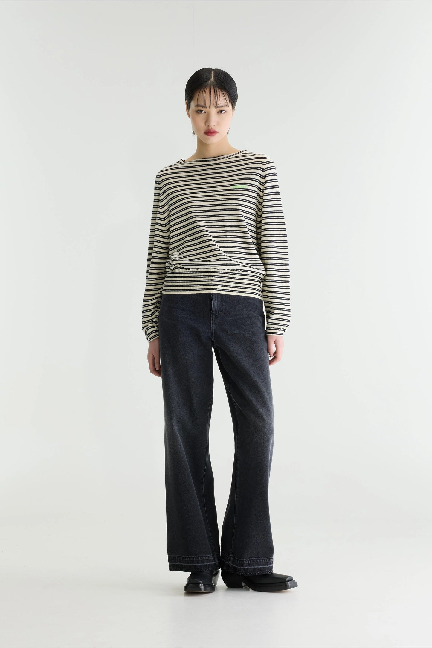 Bellerose | Gerhi Striped Pullover - Boat Neck in Ecru & Navy Stripe-A