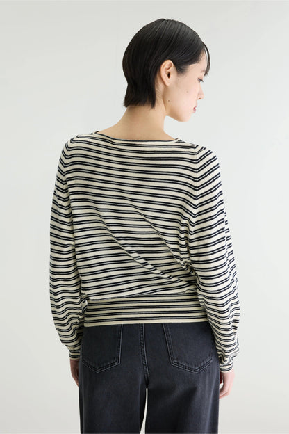 Bellerose | Gerhi Striped Pullover - Boat Neck in Ecru & Navy Stripe-A