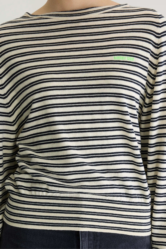 Bellerose | Gerhi Striped Pullover - Boat Neck in Ecru & Navy