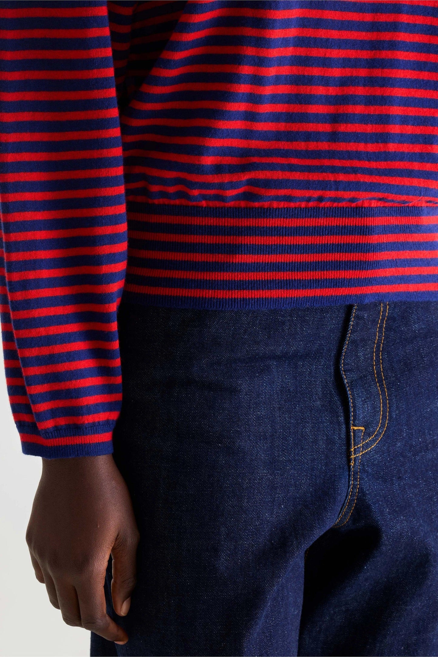 Women's Pullover Sweater Fine Gauge Knit - Red and Navy Stripes Stripe-A