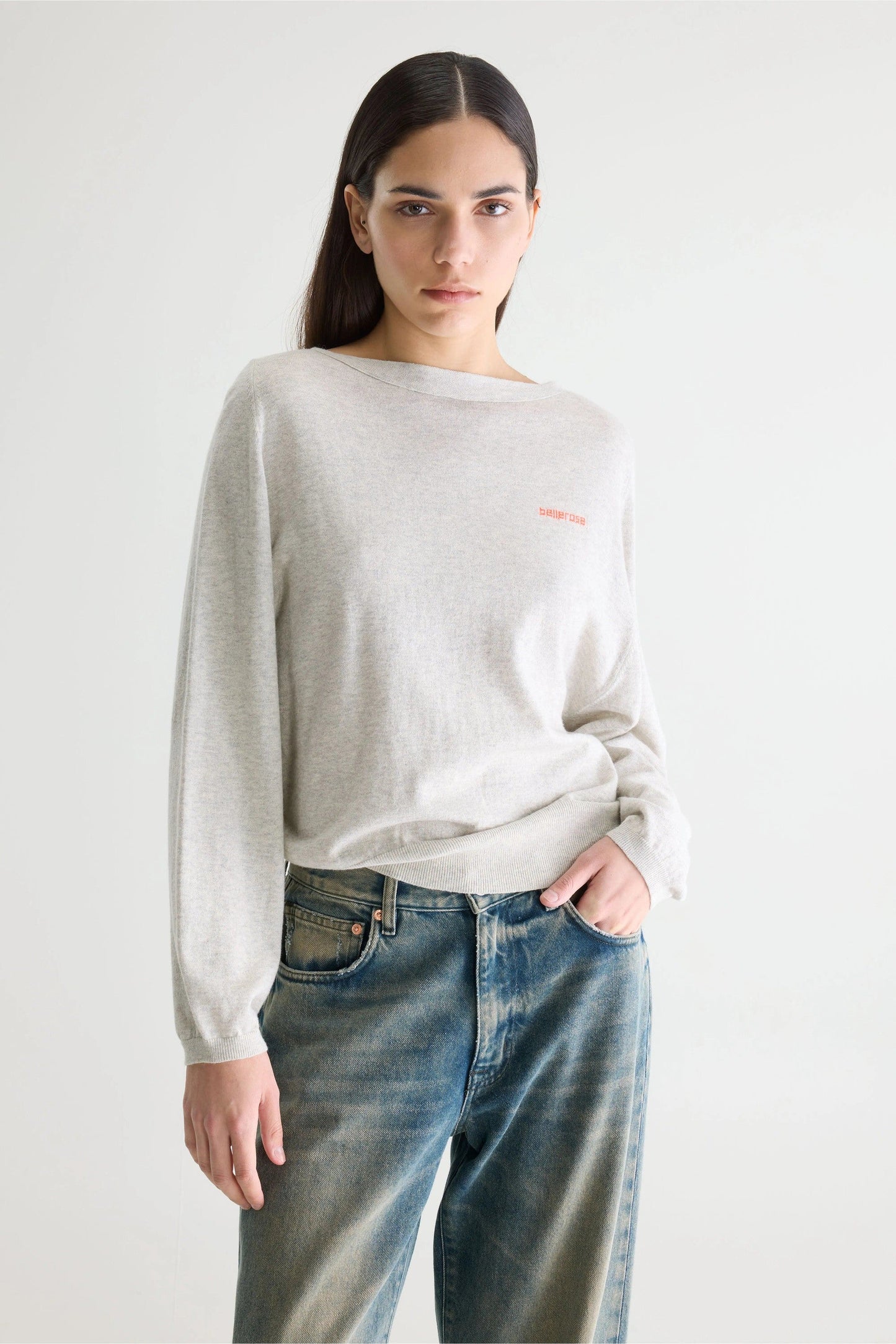 Bellerose | Relaxed Boatneck Pullover - Light Grey Fine-Gauge Knit Oyster