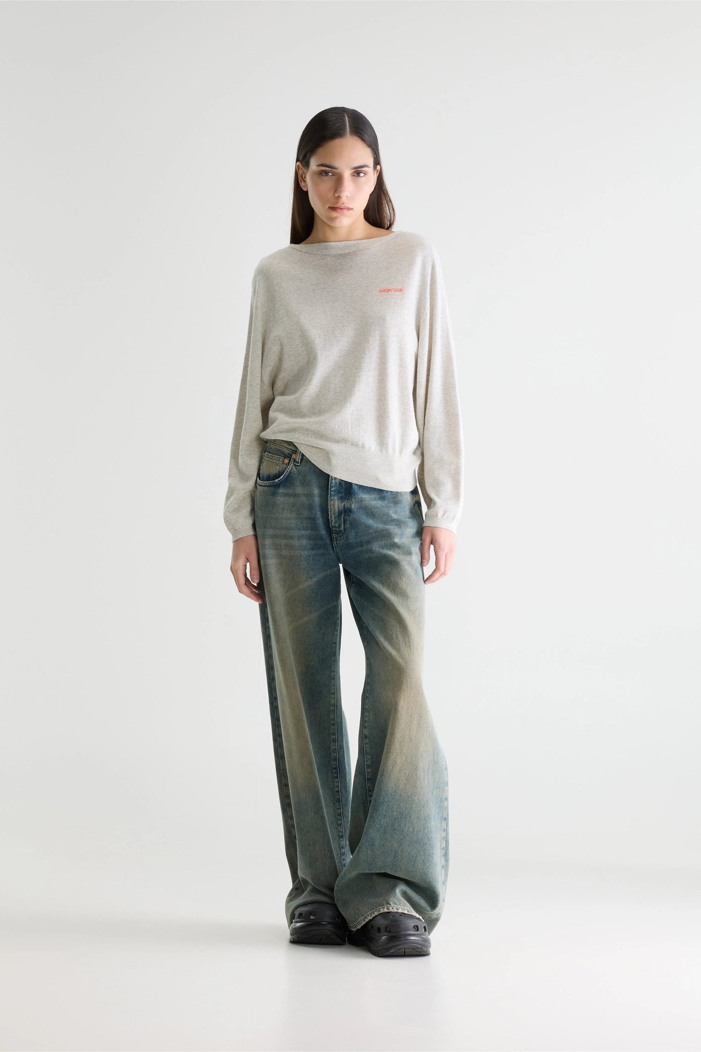 Bellerose | Relaxed Boatneck Pullover - Light Grey Fine-Gauge Knit Oyster