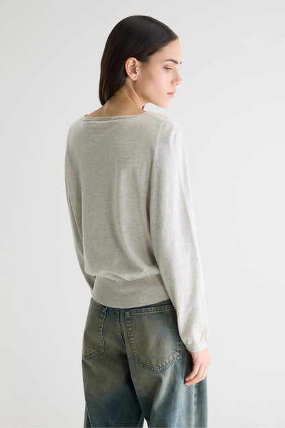 Bellerose | Relaxed Boatneck Pullover - Light Grey Fine-Gauge Knit Oyster
