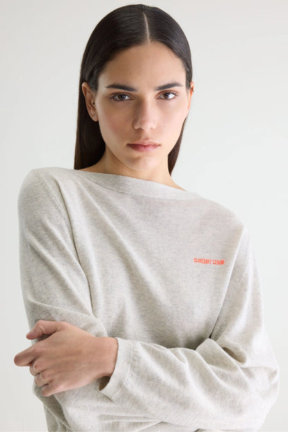 Bellerose | Relaxed Boatneck Pullover - Light Grey Fine-Gauge Knit Oyster