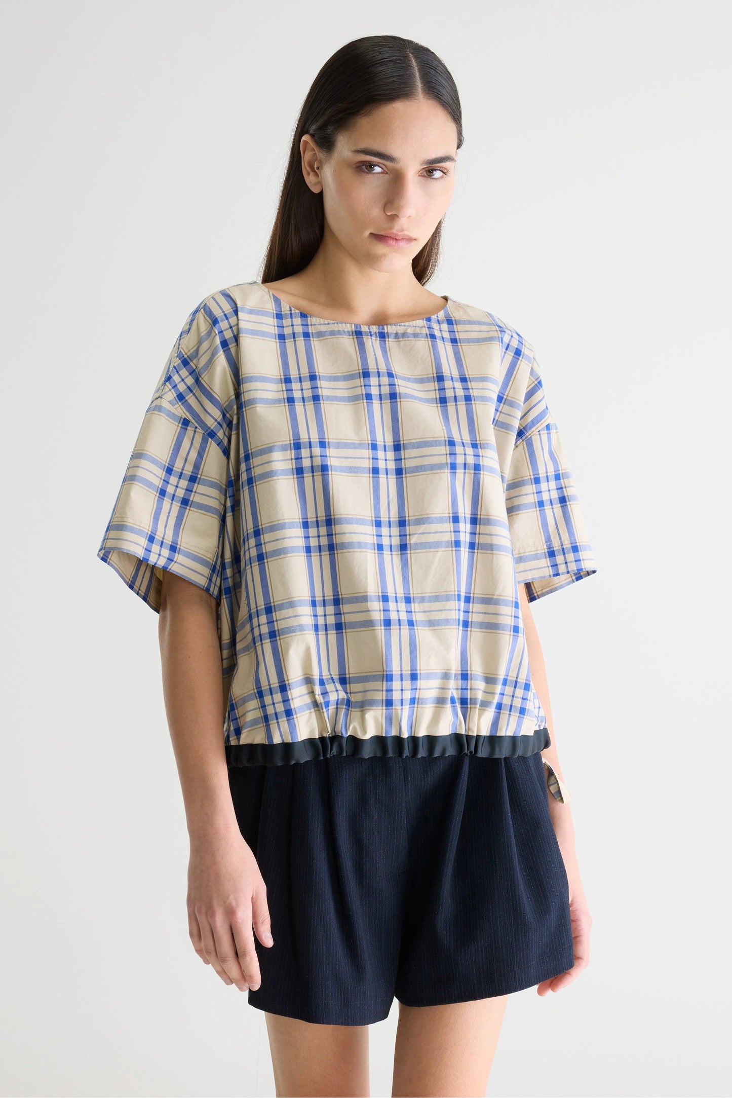 Bellerose | Gian Blouse - Boxy Cotton with Drawstring Hem Check-D