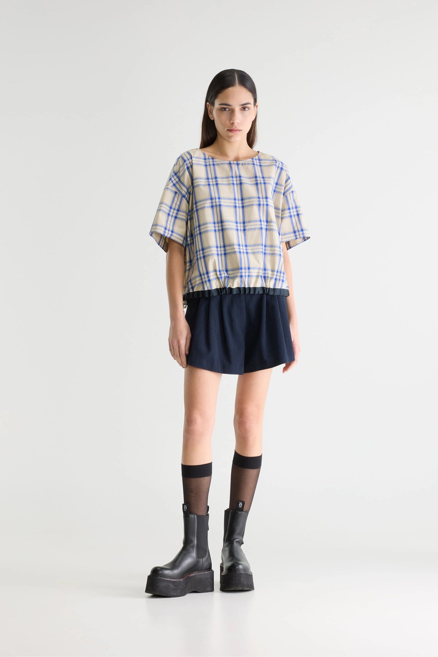 Bellerose | Gian Blouse - Boxy Cotton with Drawstring Hem Check-D