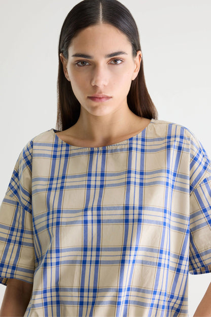 Bellerose | Gian Blouse - Boxy Cotton with Drawstring Hem Check-D