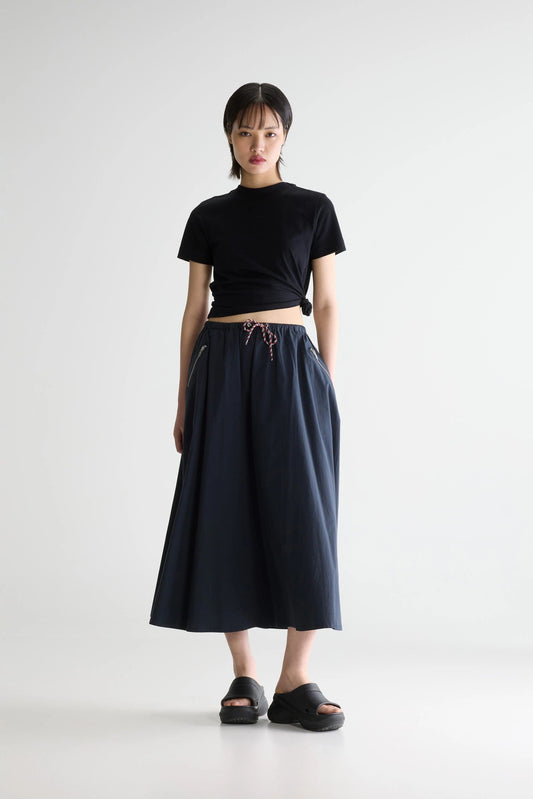 Women's A-Line Midi Relaxed Skirt Cotton Poplin - Navy Captain