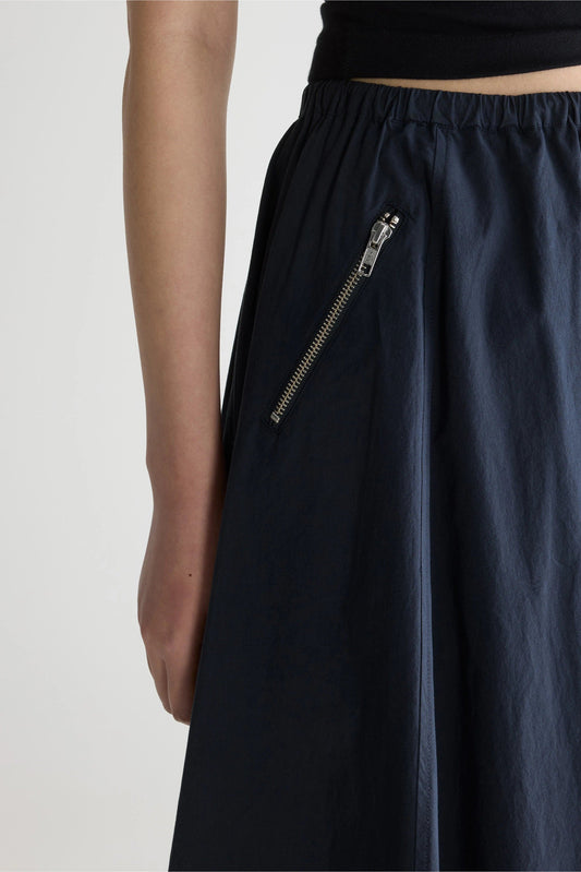 Women's A-Line Midi Relaxed Skirt Cotton Poplin - Navy Captain