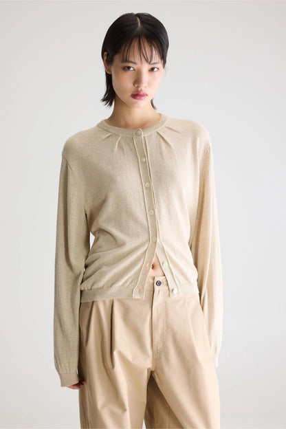 Bellerose | Gathered Crewneck Cardigan -  Linen Blend Oatmeal