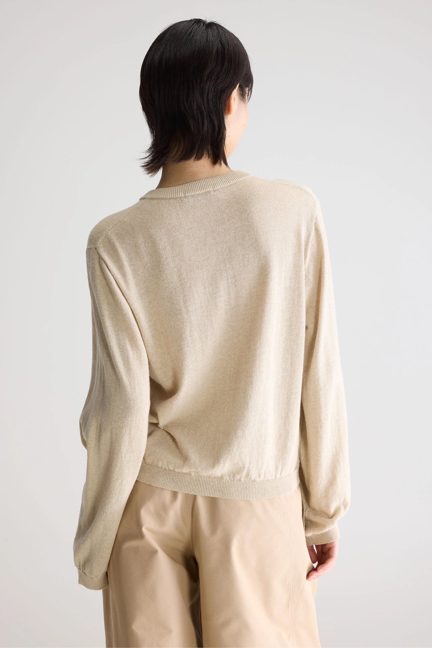 Bellerose | Gathered Crewneck Cardigan -  Linen Blend Oatmeal