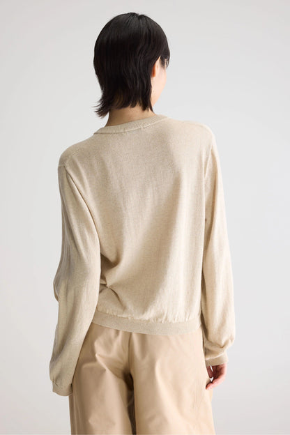 Bellerose | Gathered Crewneck Cardigan -  Linen Blend Oatmeal