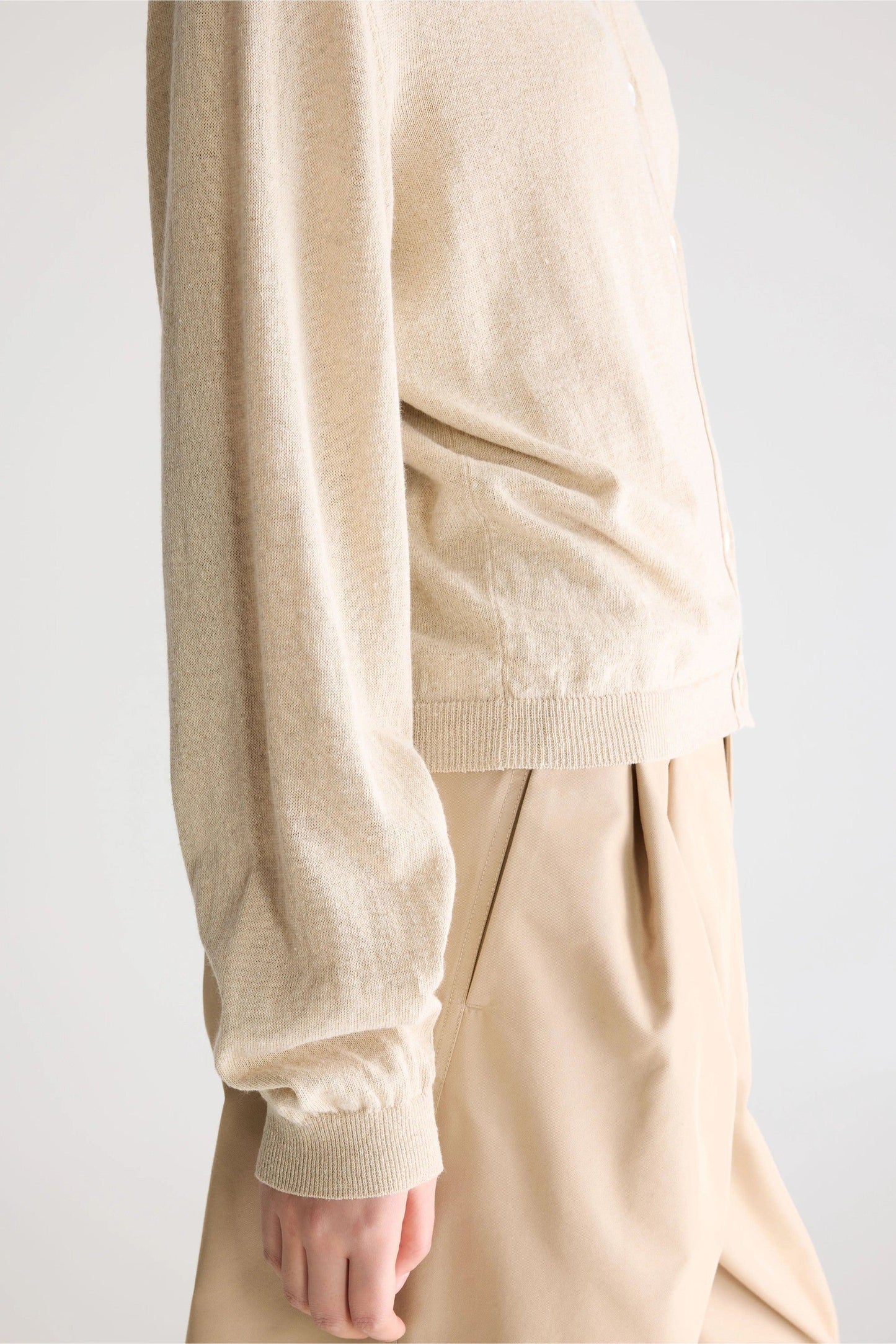 Bellerose | Gathered Crewneck Cardigan -  Linen Blend Oatmeal