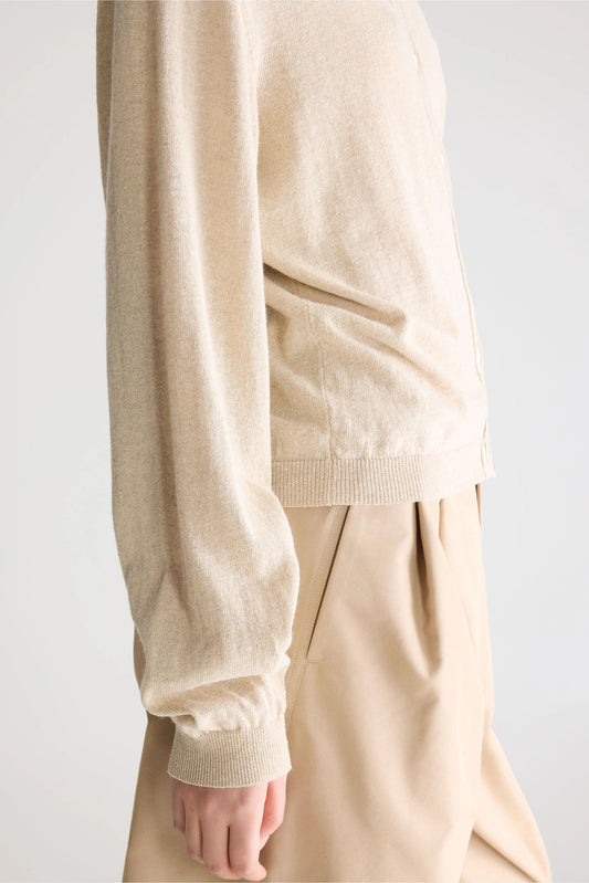 Bellerose | Gathered Crewneck Cardigan -  Linen Blend Oatmeal