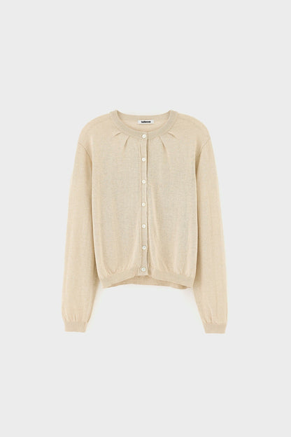 Bellerose | Gathered Crewneck Cardigan -  Linen Blend Oatmeal