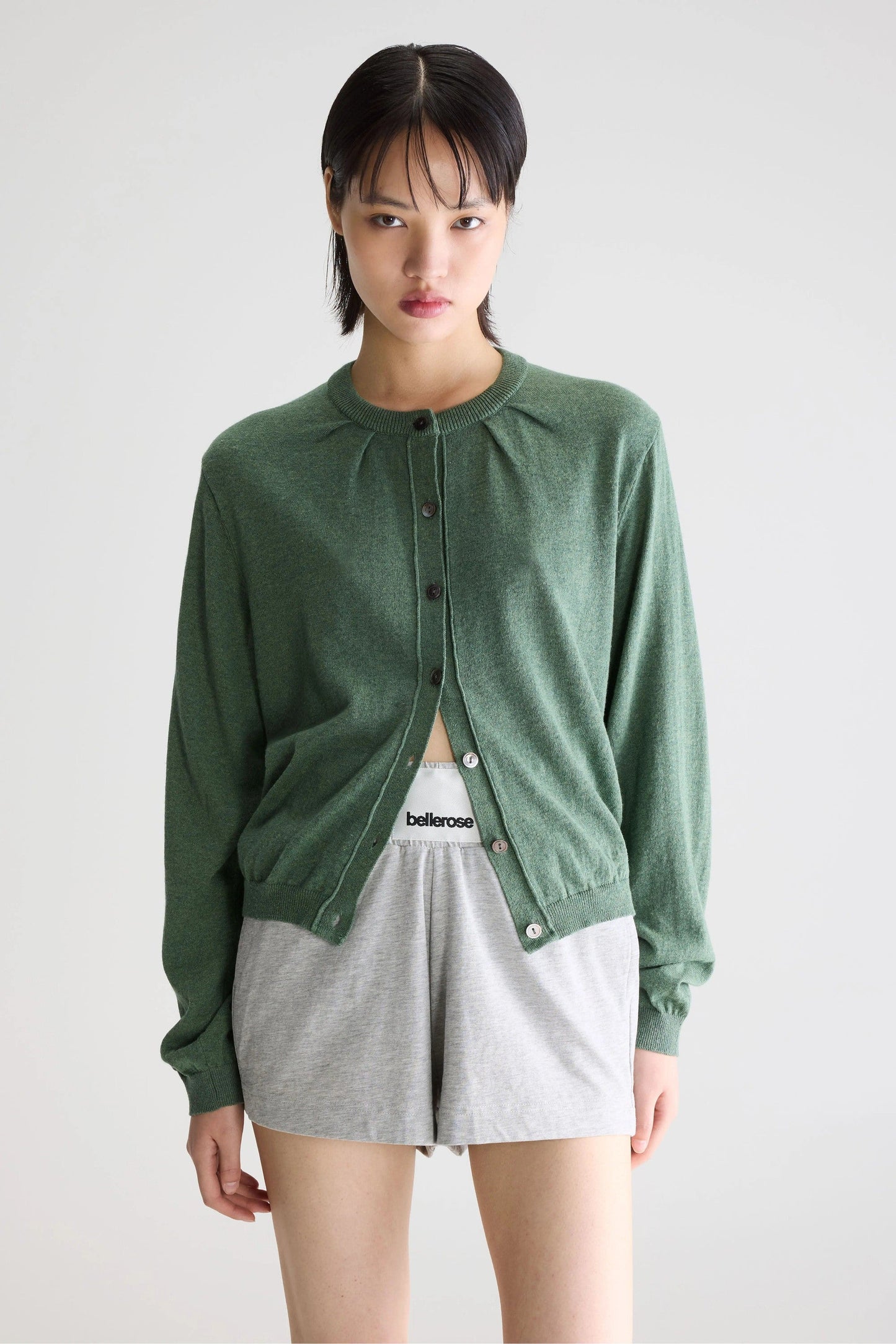 Bellerose | Gathered Crewneck Cardigan -  Green Thyme