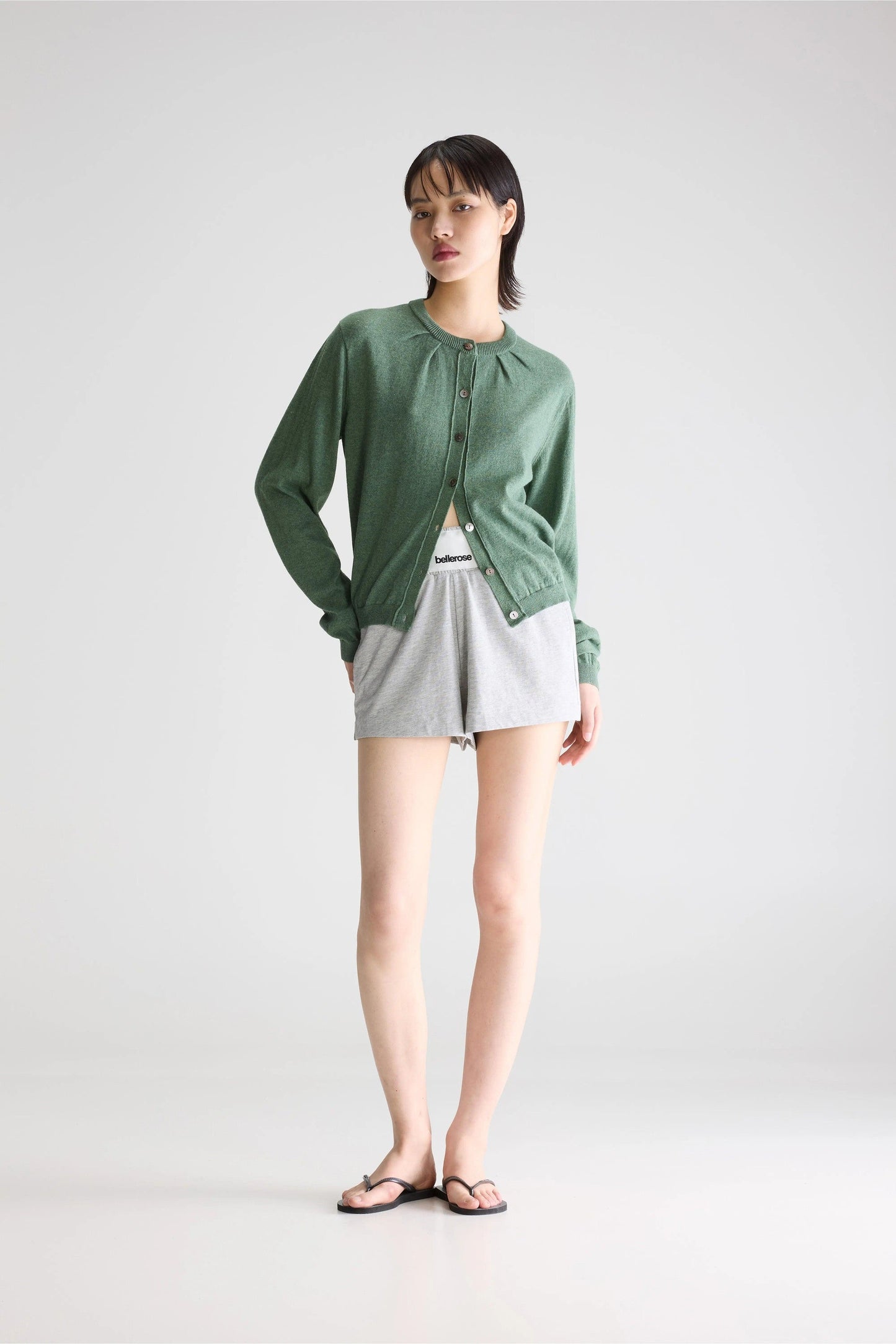 Bellerose | Gathered Crewneck Cardigan -  Green Thyme