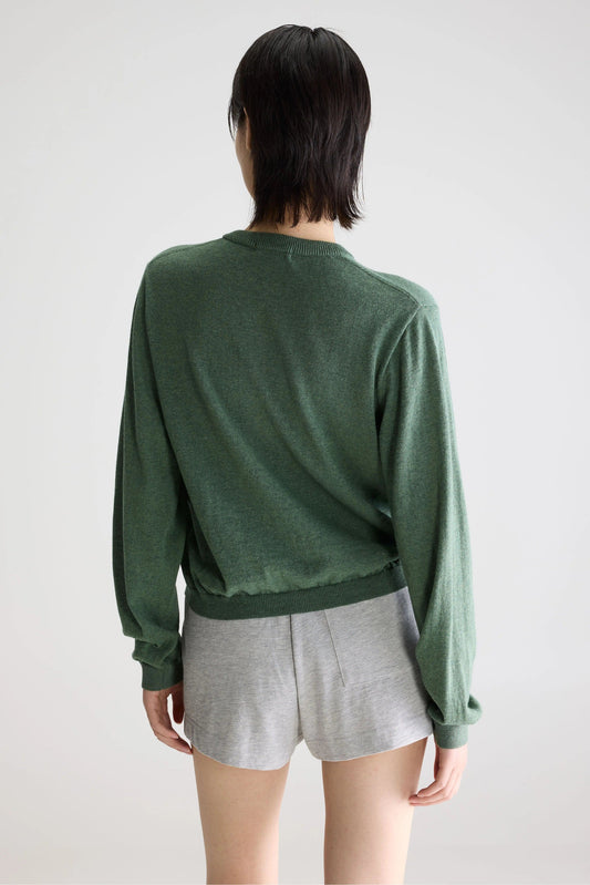 Bellerose | Gathered Crewneck Cardigan -  Green Thyme
