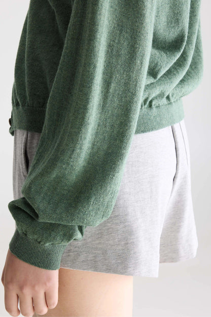 Bellerose | Gathered Crewneck Cardigan -  Green Thyme