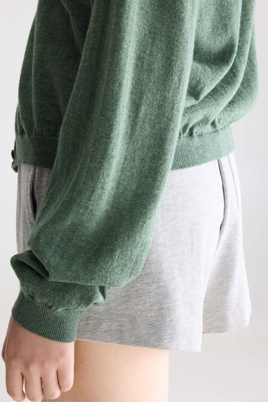 Bellerose | Gathered Crewneck Cardigan -  Green Thyme