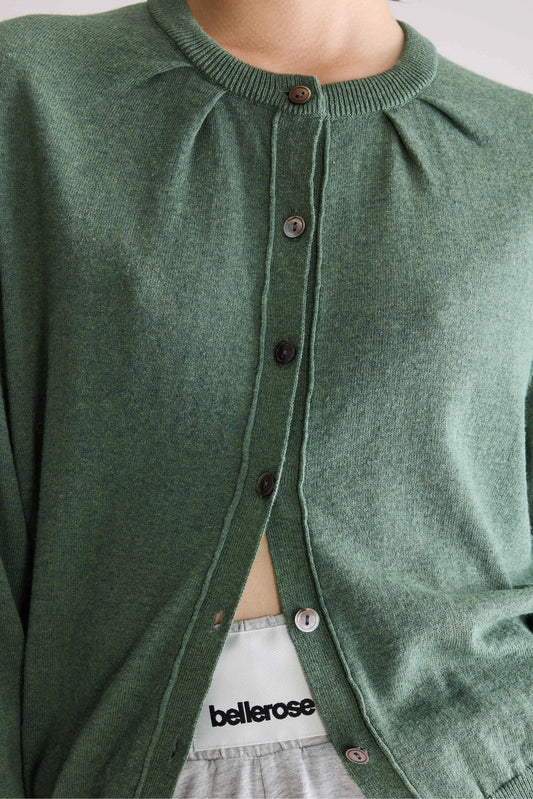 Bellerose | Gathered Crewneck Cardigan -  Green Thyme