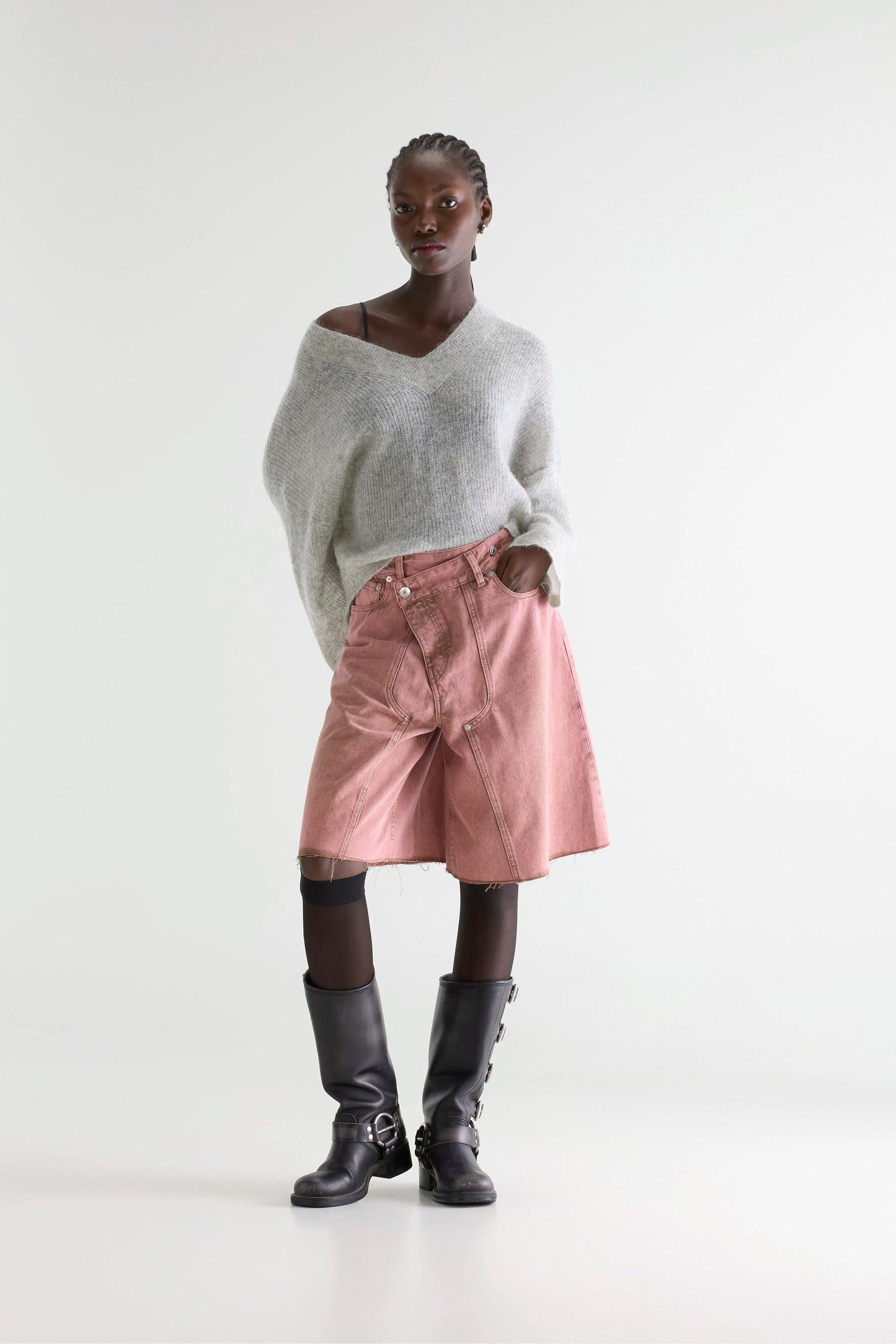 Bellerose | Crossover Waist Bermuda Shorts in Denim Dusty-Pink