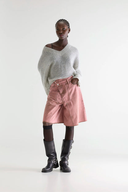 Bellerose | Crossover Waist Bermuda Shorts in Denim Dusty-Pink