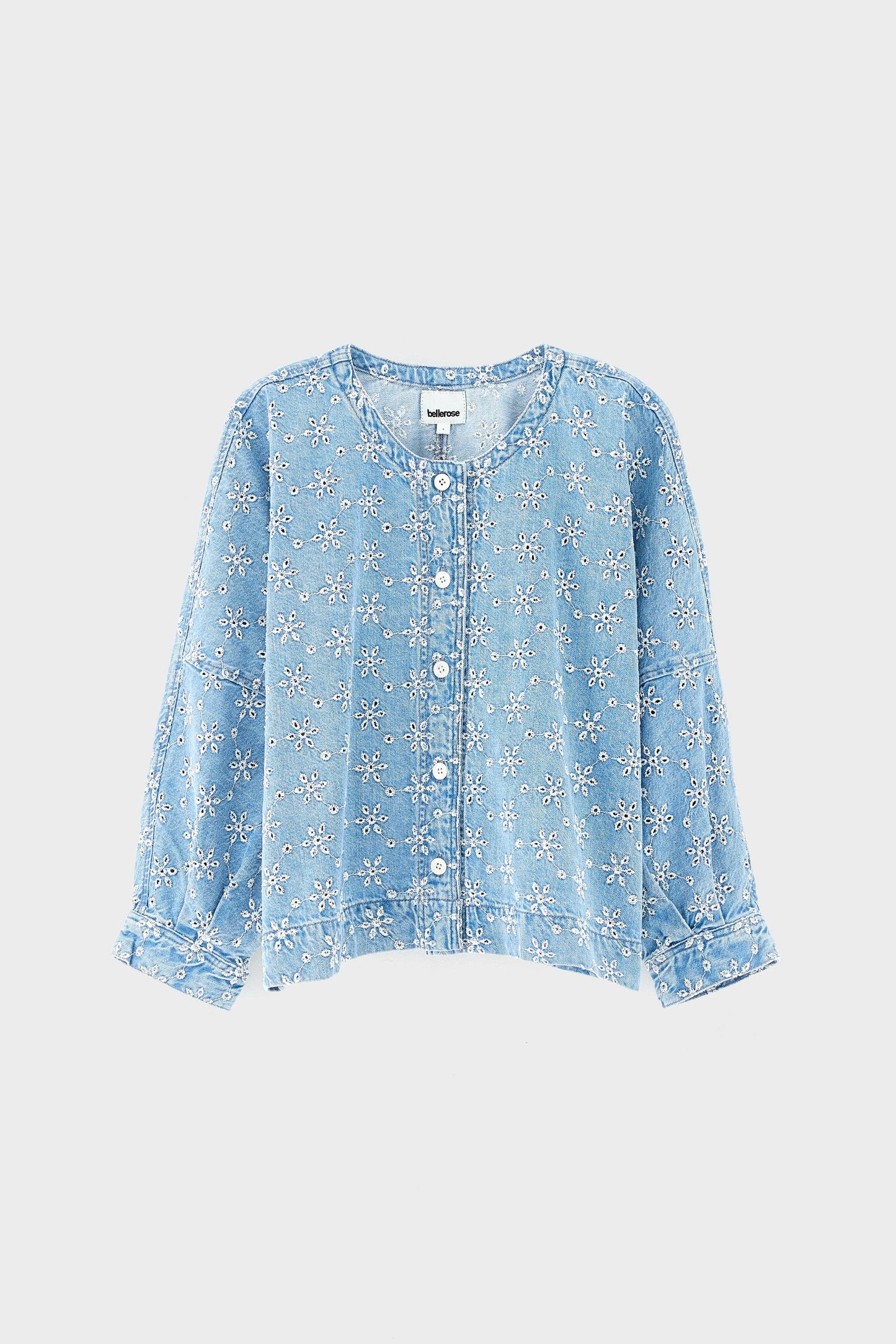 Women's Long-Sleeve Button-Front Blouse Denim - Medium Blue Medium-Bleach