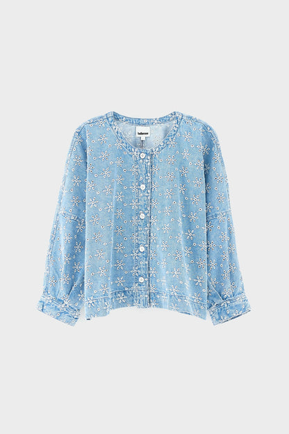 Women's Long-Sleeve Button-Front Blouse Denim - Medium Blue Medium-Bleach