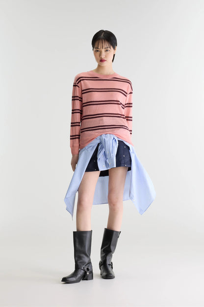 Bellerose | Star-Print Linen Jersey T-Shirt - Scoop Neck Stripe-A