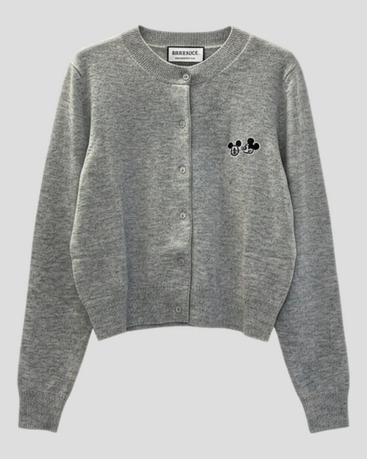 Berenice | Merino Wool Patch Cardigan - Grey-Melange