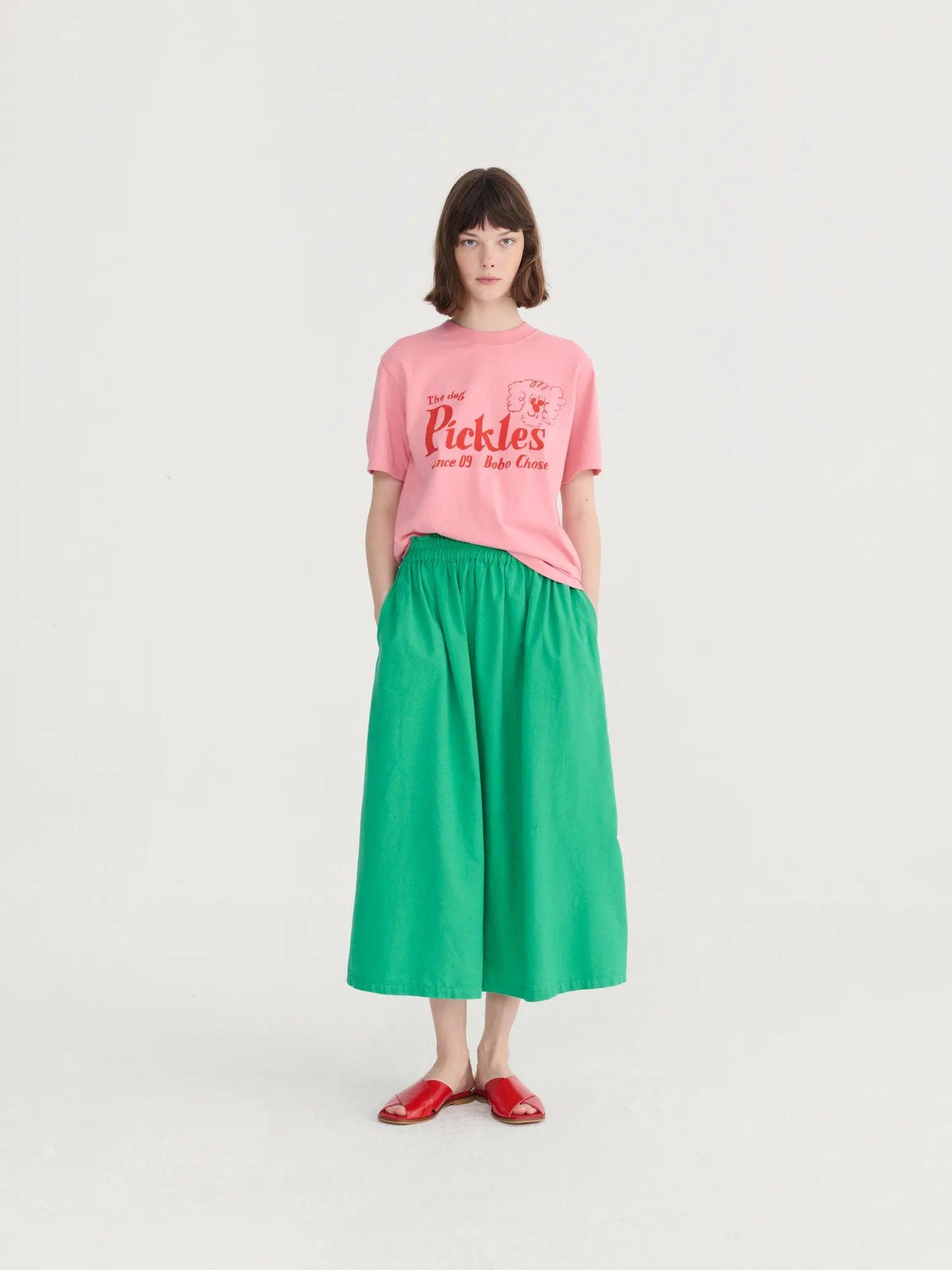 BOBO CHOSES | Flared Midi Skirt in Green - Relaxed Fit